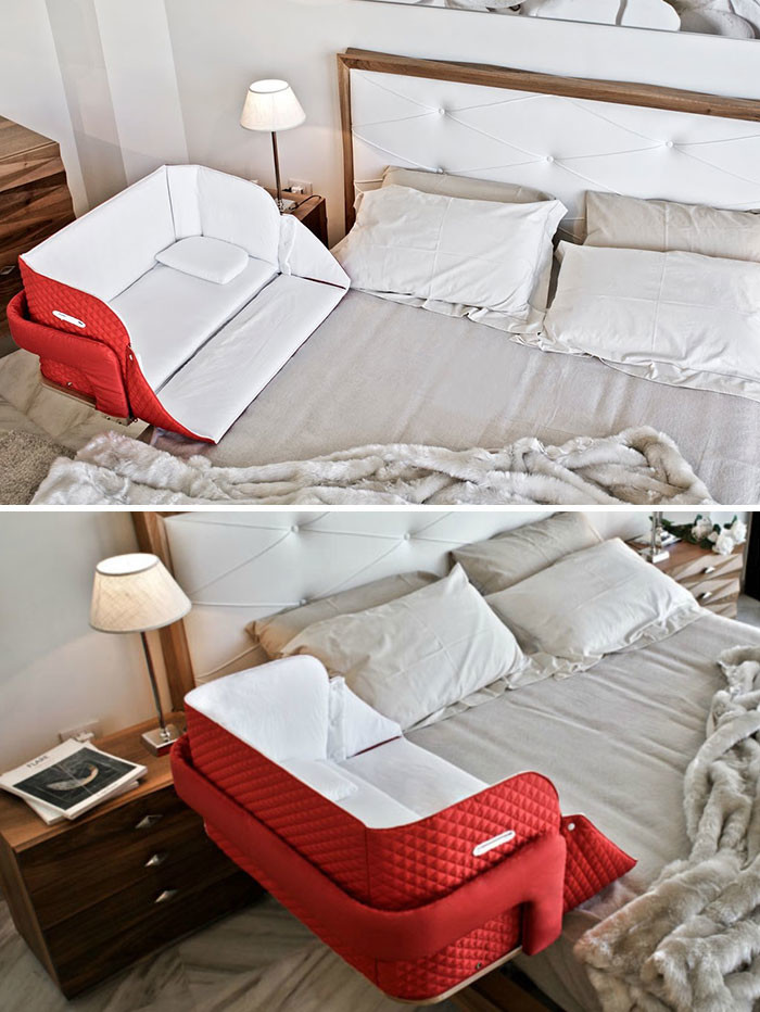 Портативная детская кроватка, которую можно прикрепить к родительской кровати