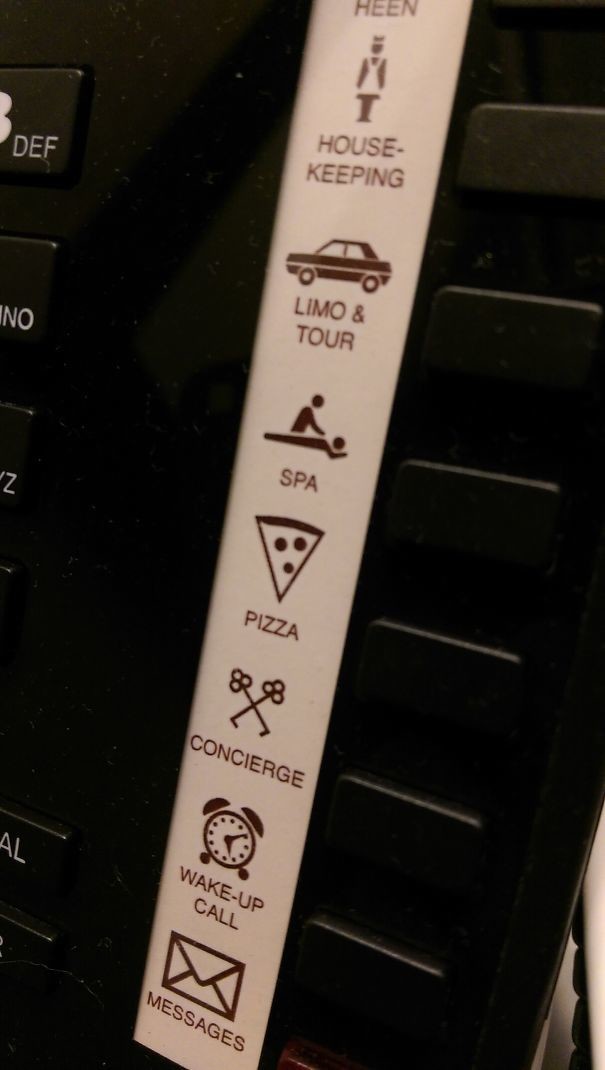 Кнопка "Пицца" на телефоне в номере отеля