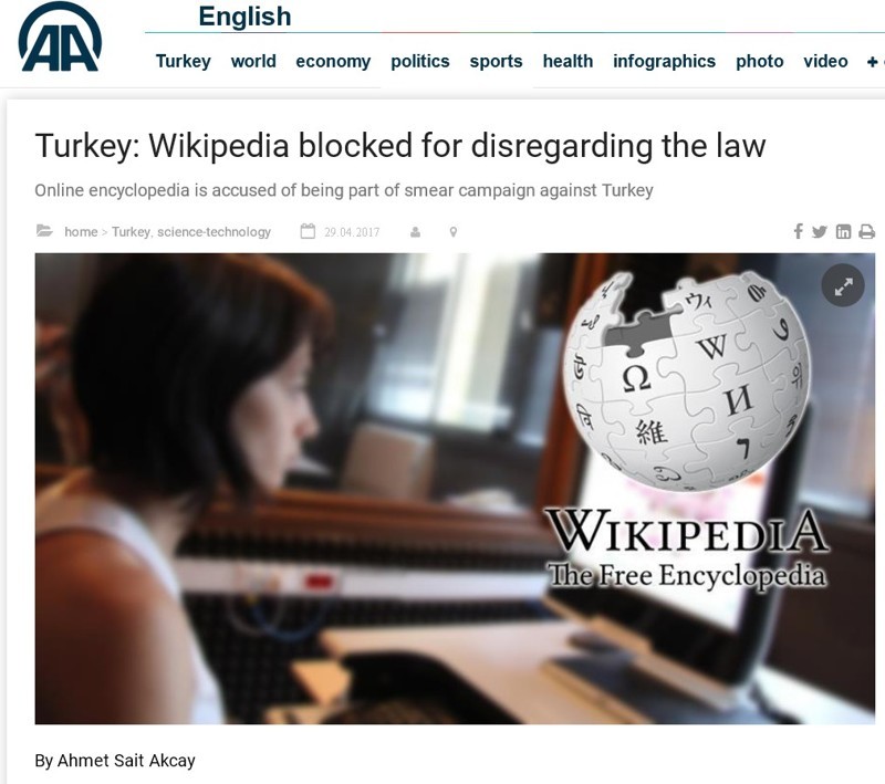 Власти Турции утверждают, что Википедия участвует в лживой и порочащей честь Турции кампании