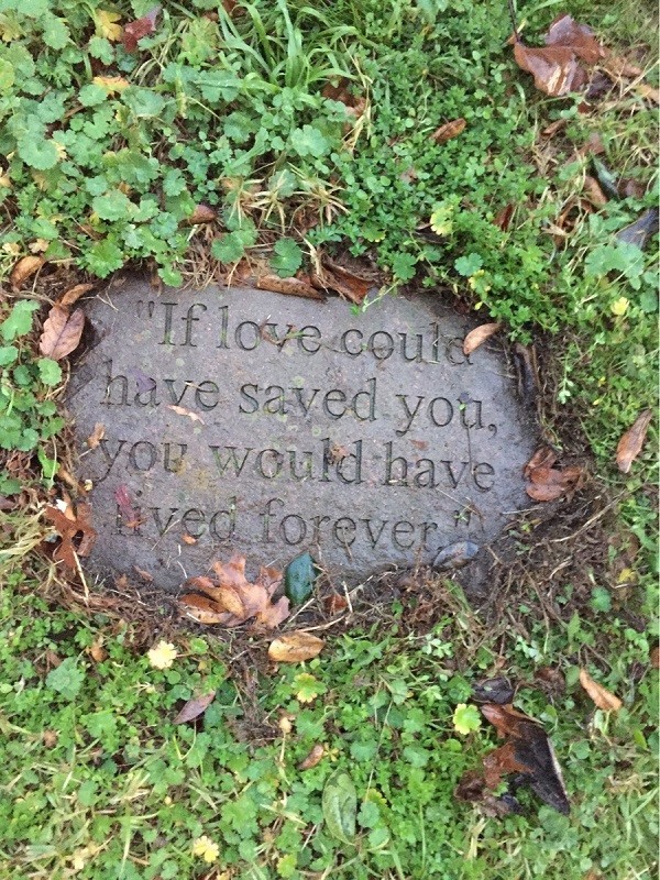 Надгробная плита с надписью: «Если бы тебя могла спасти любовь, ты жил бы вечно».