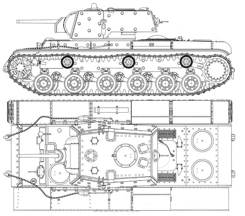 Схемы . Общий вид КВ-1 с экранировкой бортов корпуса и башни. Это машины 3-й танковой дивизии 1-го мехкорпуса Северо-Западного фронта