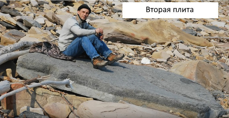 Необычная находка: Древняя каменная плита с металлическими вкраплениями на берегу острова Русский