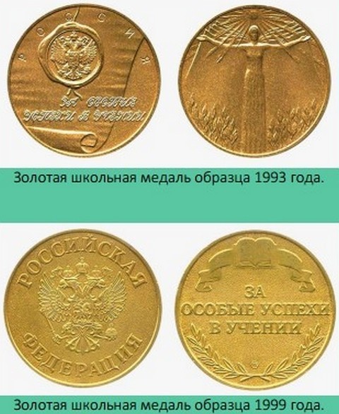 Медали Российской Федерации образца 1993 и 1999 годов.