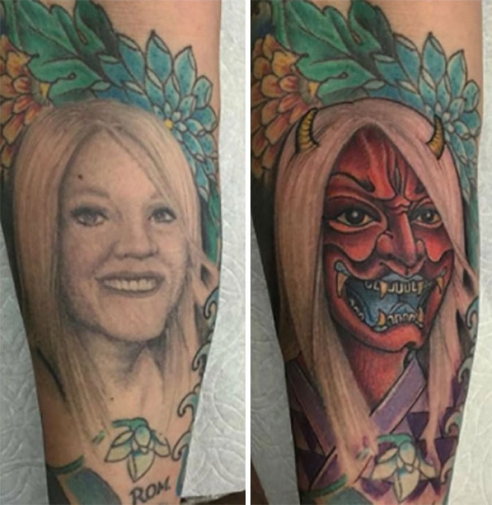13. Мой друг решил переделать татуировку своей бывшей жены.