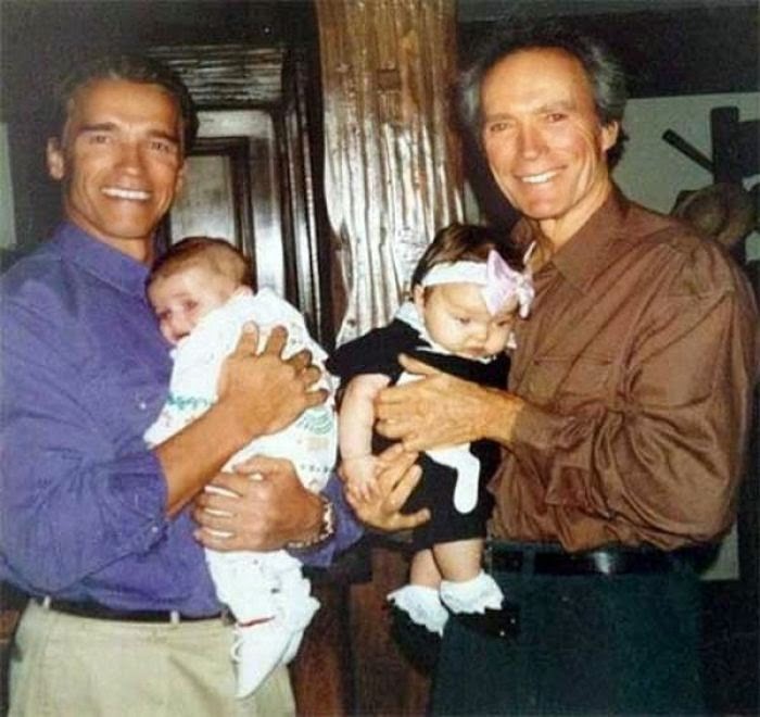 Шварценеггер с сыном Патриком и Иствуд с дочерью Франческой