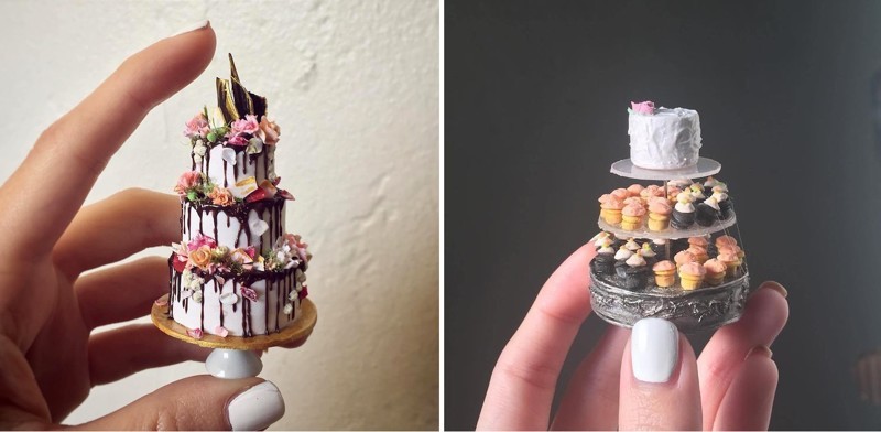 Художница создает из полимерной глины миниатюры свадебных тортов