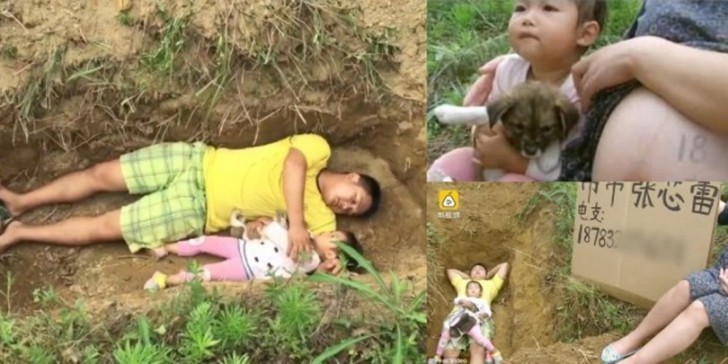 Душераздирающее видео: китаец помогает больной дочери привыкнуть к могиле