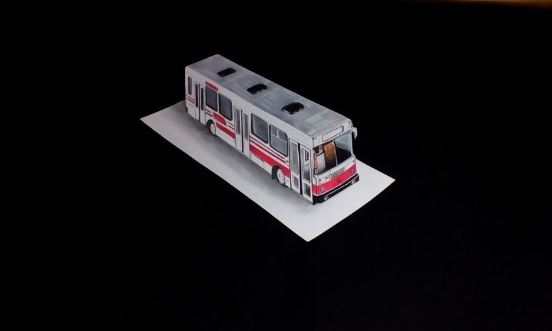3D Рисунок карандашом Автобус