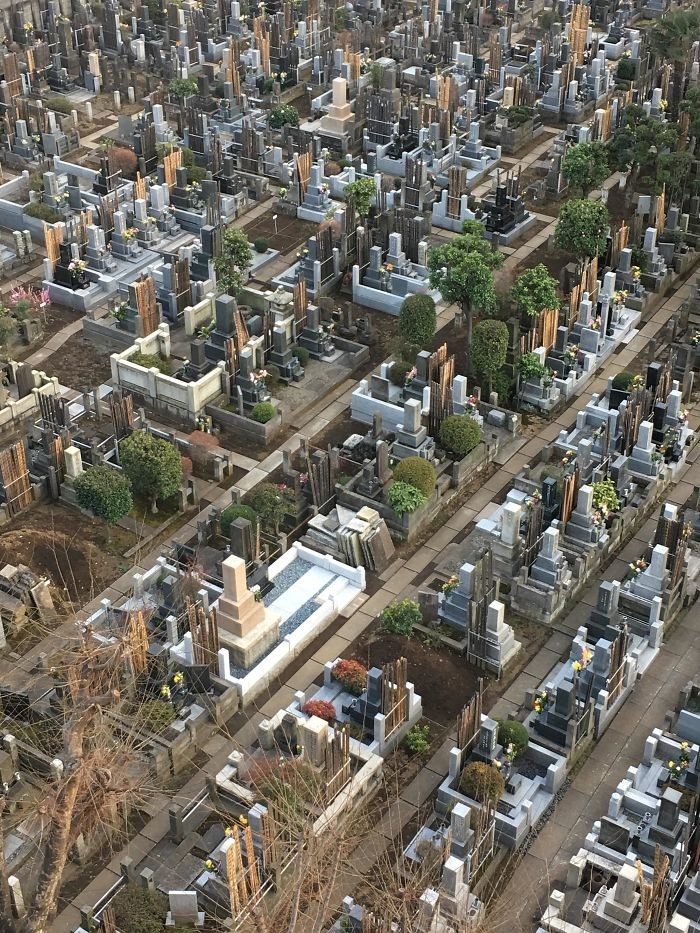 Это не вид на город с высоты - перед нами всего лишь городское кладбище в Токио