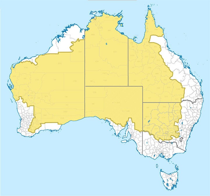 На закрашенной желтым территории проживает всего-навсего 2% австралийцев