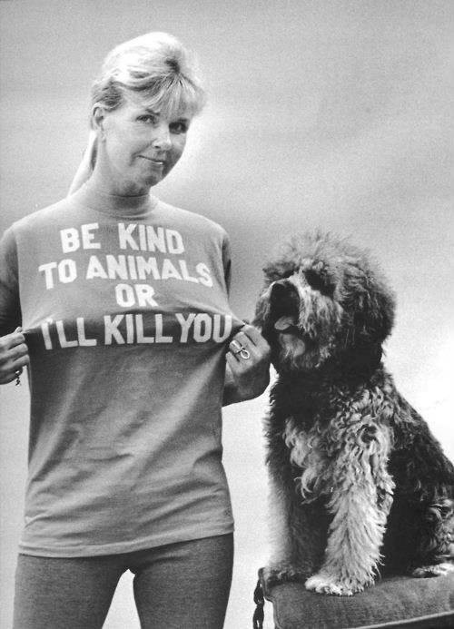  Актриса и активистка за права животных Дорис Дэй, которой принадлежит лозунг "Будь добр к животным, или я убью тебя"