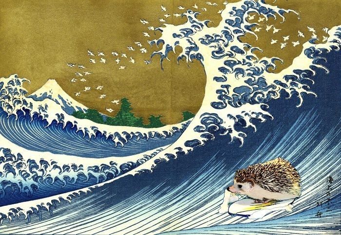 Кацусика Хокусаи, "Еж, ловящий волну"