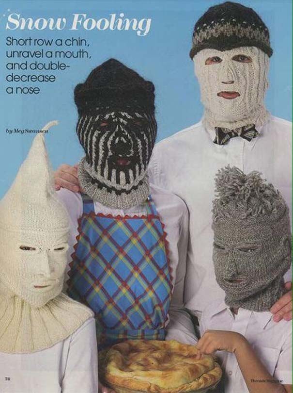 Реклама защитных вязаных лыжних масок для всей семьи из журнала Threads Magazine. 1992 год