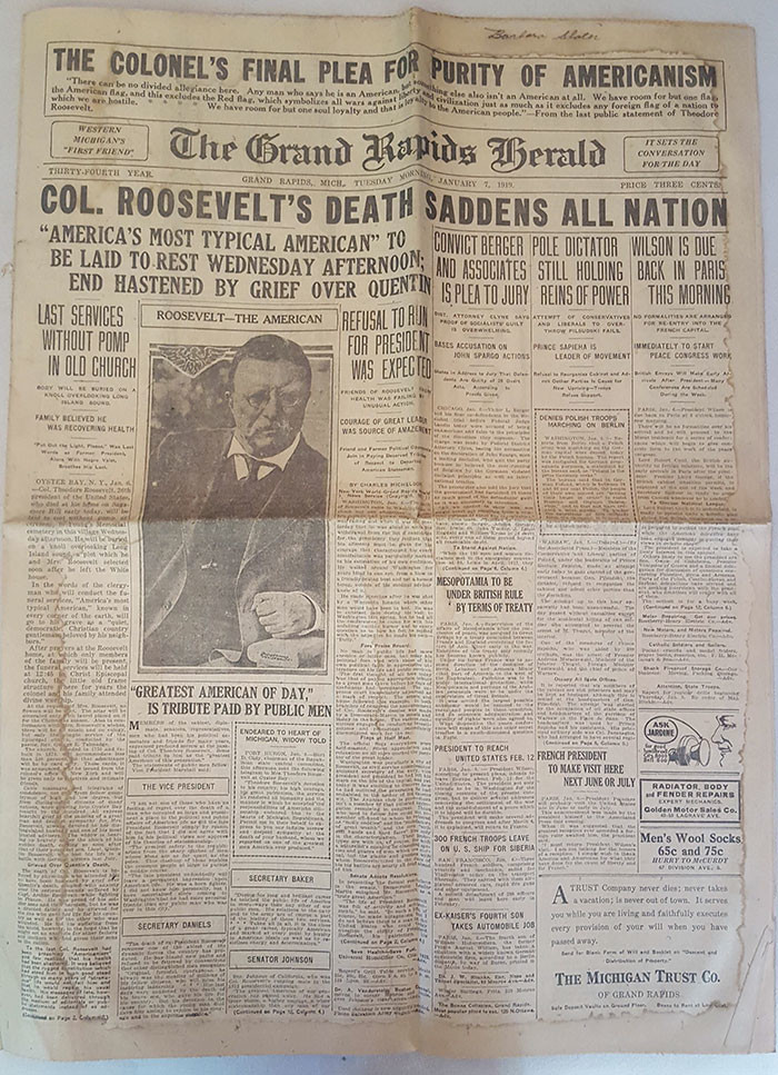 Смерть Рузвельта, 1919 год