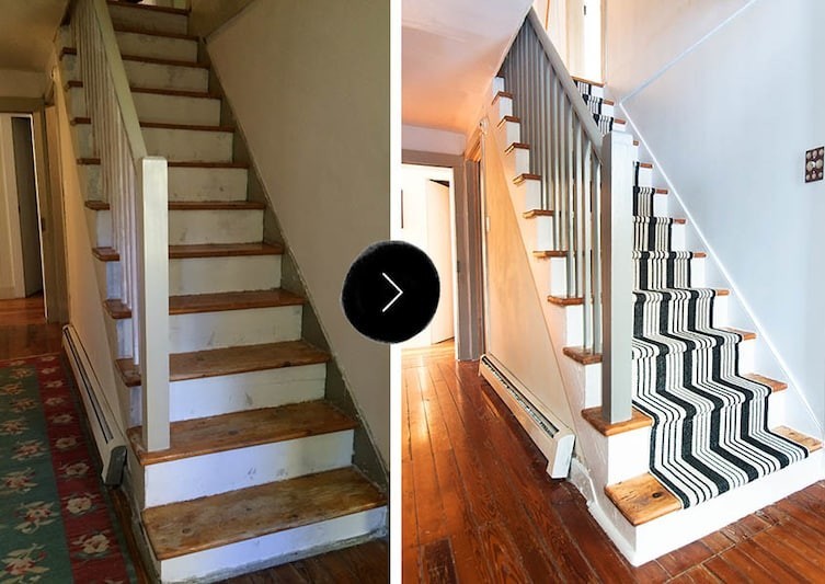 Преображение лестницы с помощью краски (и ковровой дорожки)