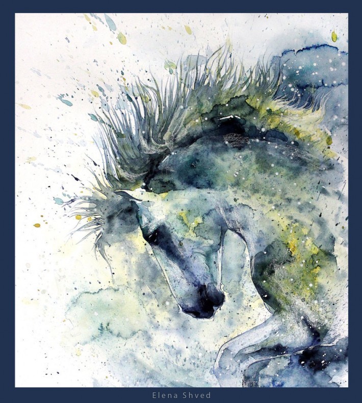 Лошади в акварельных рисунках елены швец