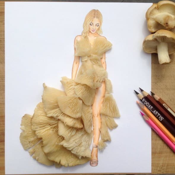 Даже если вы не любите грибы, нельзя не признать: платье из них выглядит довольно эффектно!