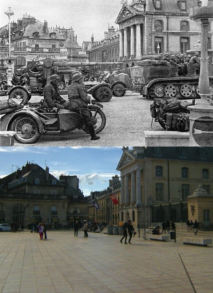Немецкие войска собрались перед Дворцом герцогов Бургундии 17 июня 1940 года..