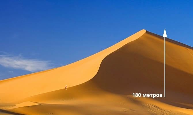 Самые высокие дюны пустынь бывают в высоту до 180 метров.