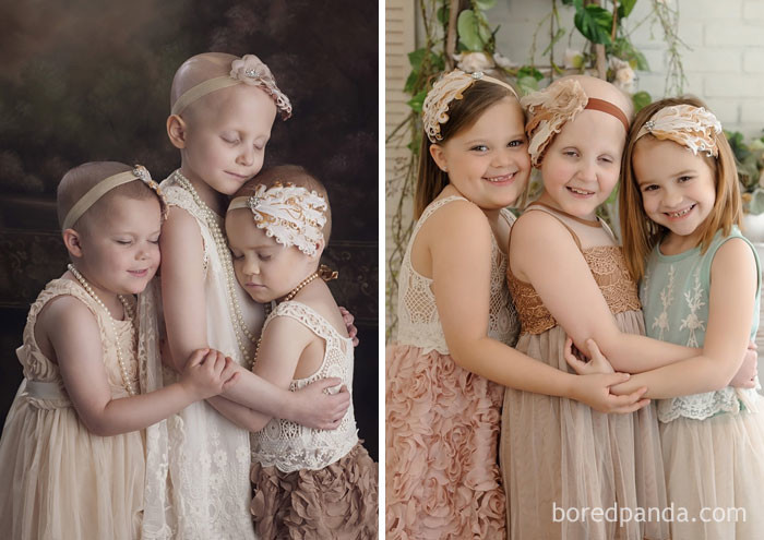 3-летняя Райли, 6-летняя Реанн и 4-летняя Эйнсли повторили фото 3 года спустя. Сейчас все девочки здоровы!