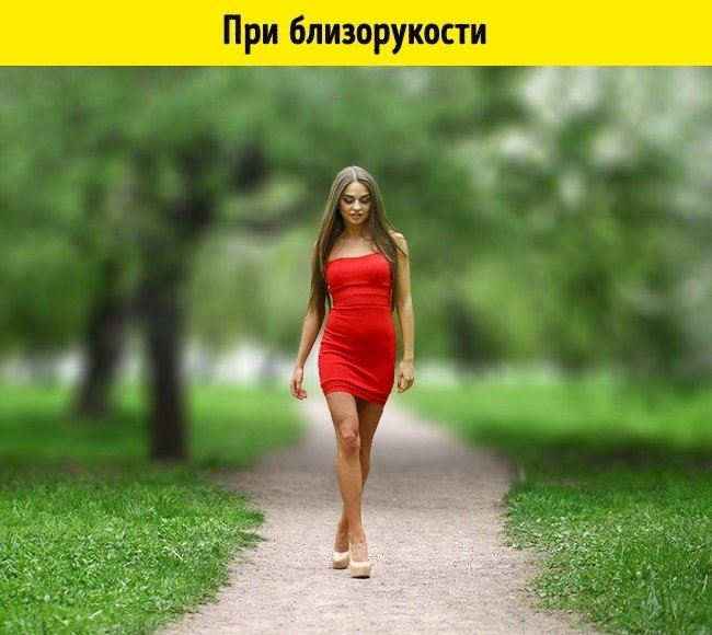 При близорукости фон расплывается, а передний план в фокусе.
