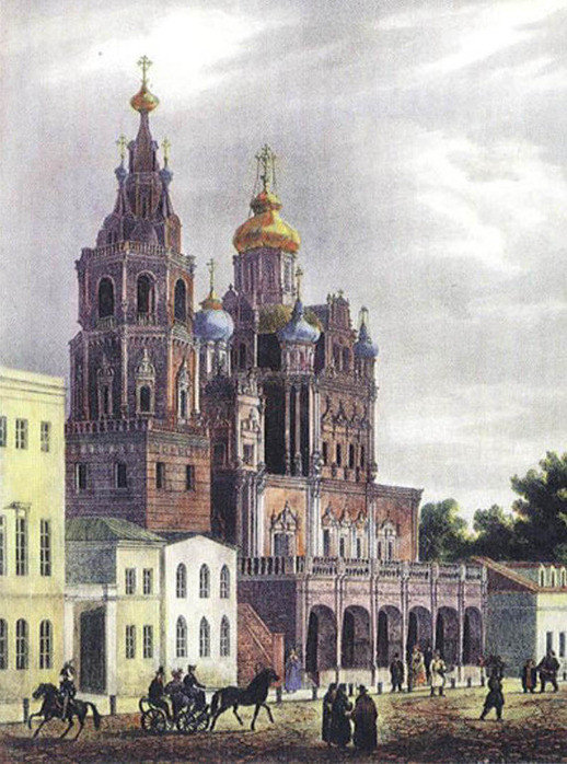 Церковь Успения Пресвятой Богородицы на Покровке. На фото: литография О.Кадоля, 1825 год.