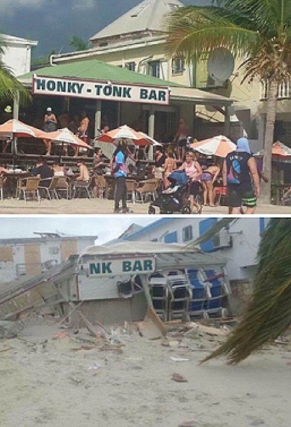 Популярный бар "Хонки-тонк" в Филипсбурге, остров Сен-Мартен, до и после урагана