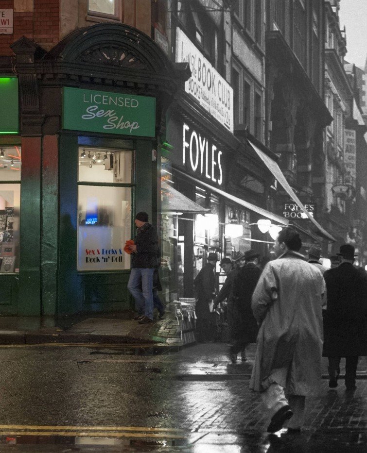 Великобритания. Лондон. 1935—2014. Вечерняя сцена у книжного магазина Foyles