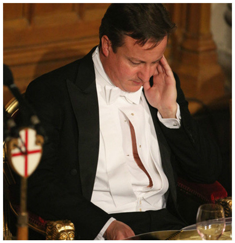 Конфузы с одеждой случаются и у мужчин-политиков. Бывший премьер-министр Великобритании Джеймс Кэмерон несколько часов просидел на приеме с расстегнутой рубашкой, а журналисты всласть нафотографировали его голый живот. 