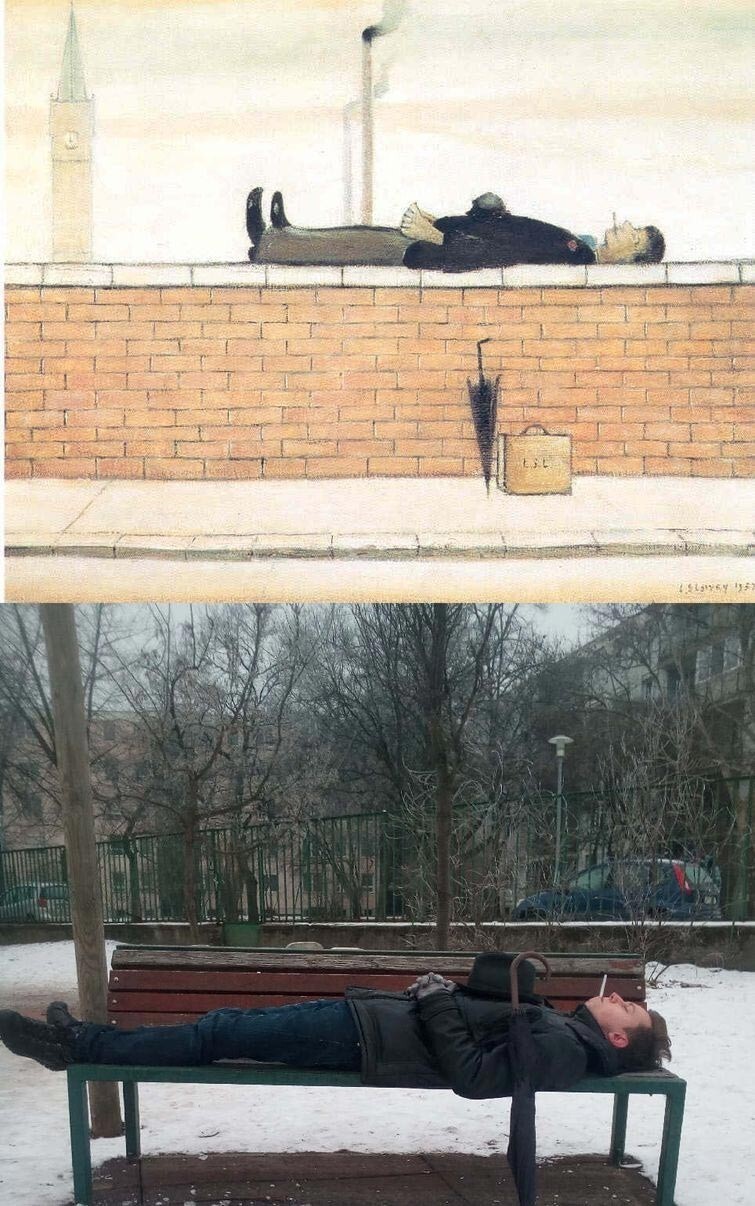«Человек, лежащий на стене», Л. С. Лоури (1887 - 1976)