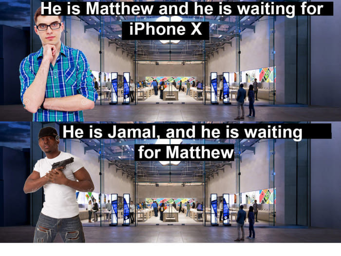 Это Мэтью , он ждёт iPhoneX , Это Джамаль , он ждёт Мэтью