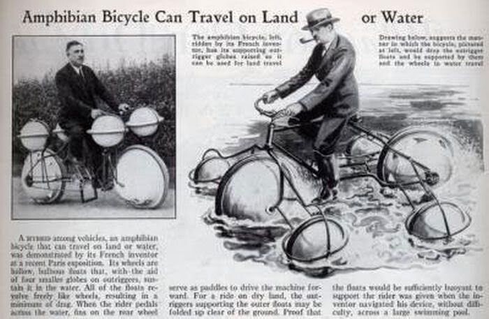 На велосипеде-амфибии можно ехать и по земле, и по воде. Пока колесо не лопнет