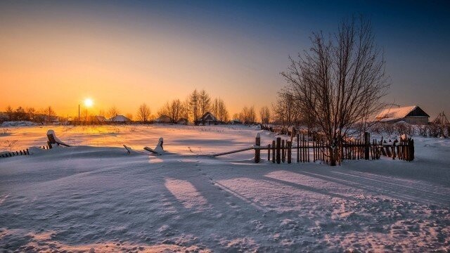 Морозное утро в деревне