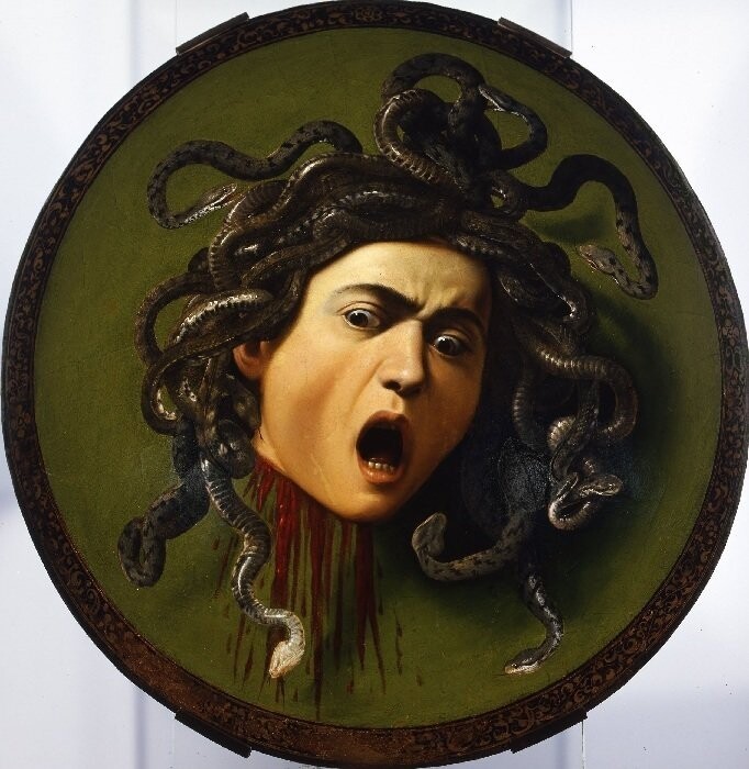 «Голова Медузы Горгоны». (1597—1598). Автор: Микеланджело Караваджо.