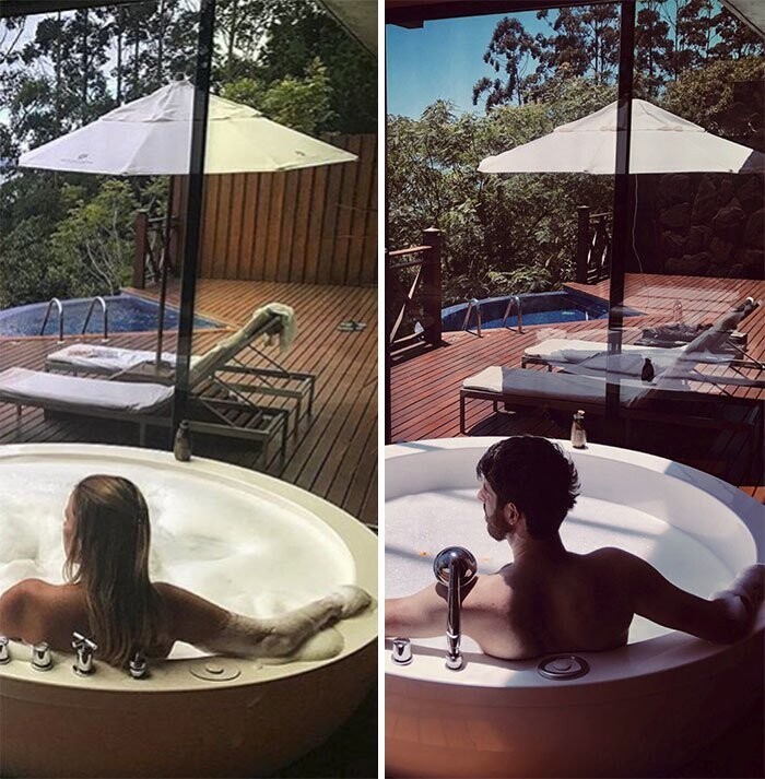 Парень забавно копирует фото девушек из Instagram* в бразильском отеле