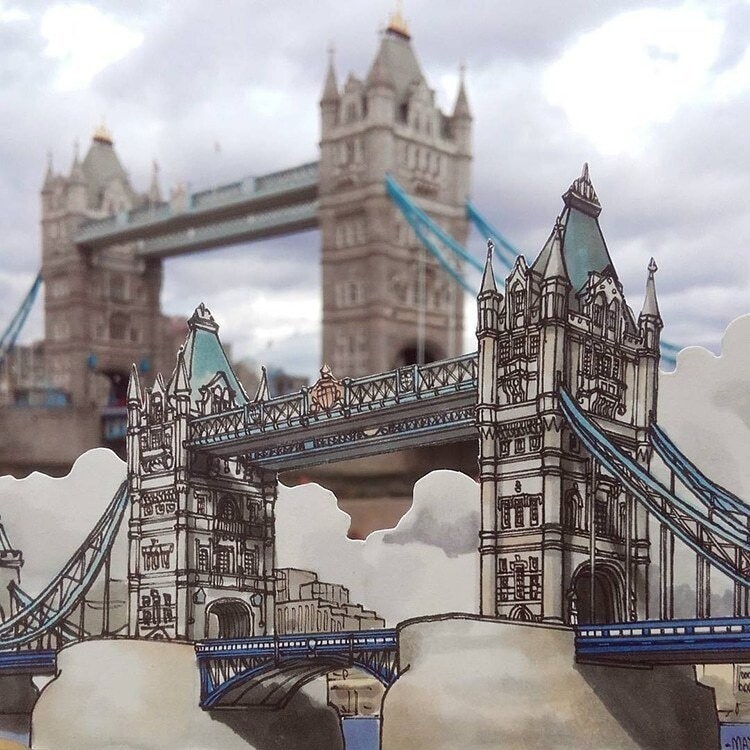 Среди работ Тилса есть и другие достопримечательности Лондона - такие как Лондонский мост и Биг Бен