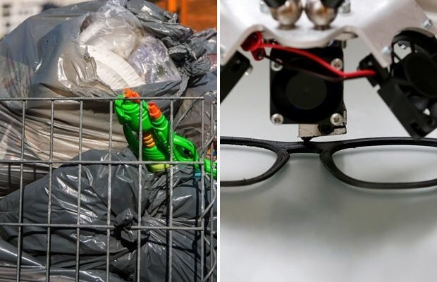 3D-принтер превращает переработанный пластик в очки.