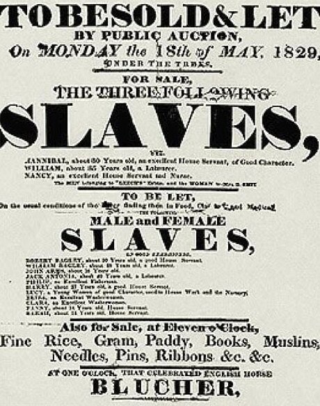 Объявление о продаже рабов от 18 мая 1829 года 