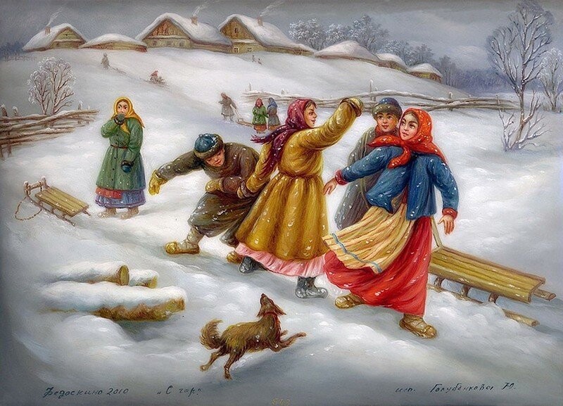 Федоскинская лаковая миниатюра - Русская зима