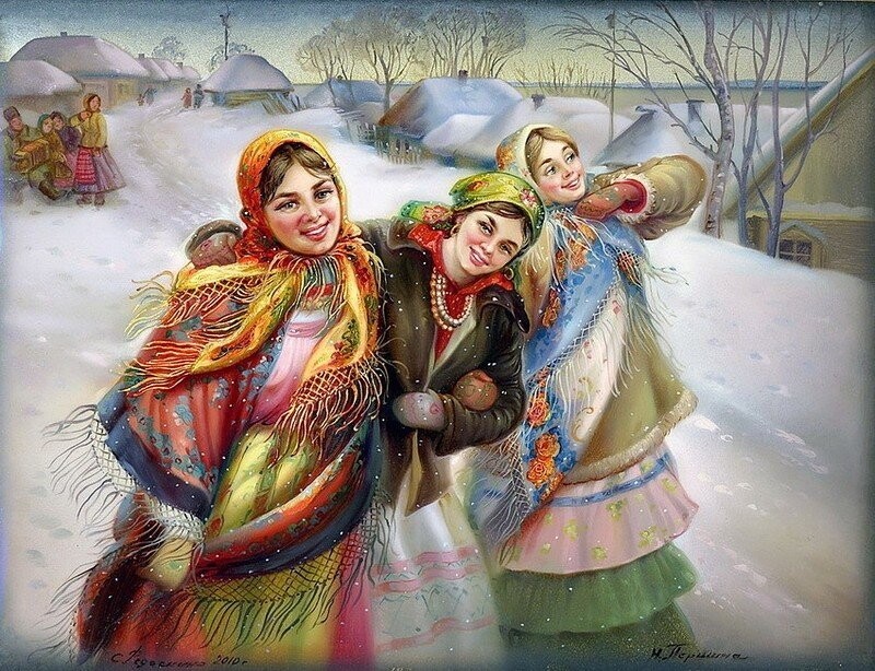 Федоскинская лаковая миниатюра - Русская зима