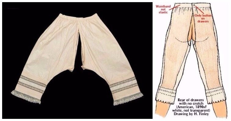 2. Женское нижнее белье - а именно панталоны - было открытым в зоне промежности