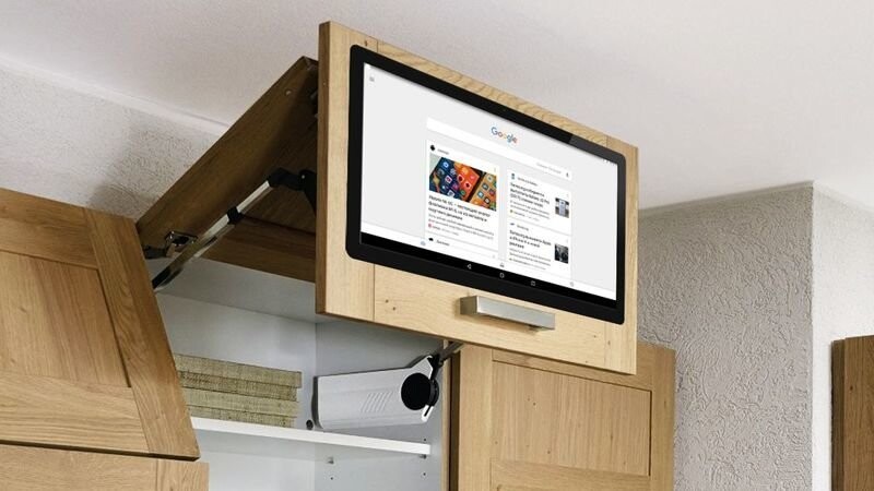 Встроенный сенсорный телевизор в фасад кухни