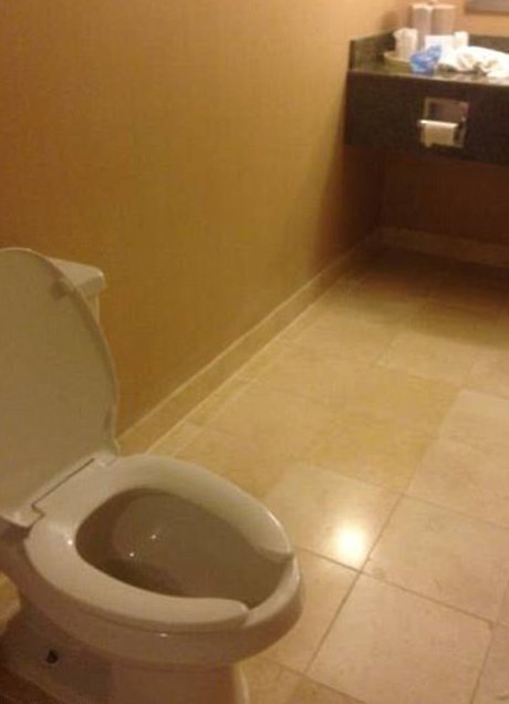 Оцените шутку: унитаз в одном углу туалетной комнаты, а держатель для туалетной бумаги - в другом!
