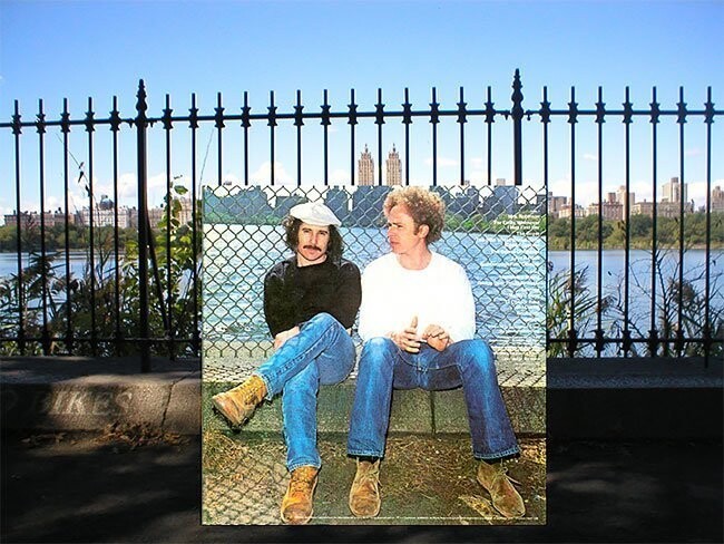 Саймон и Гарфункель на восточном берегу Водохранилища в Нью-Йорке, задняя сторона обложки альбома “Greatest Hits”