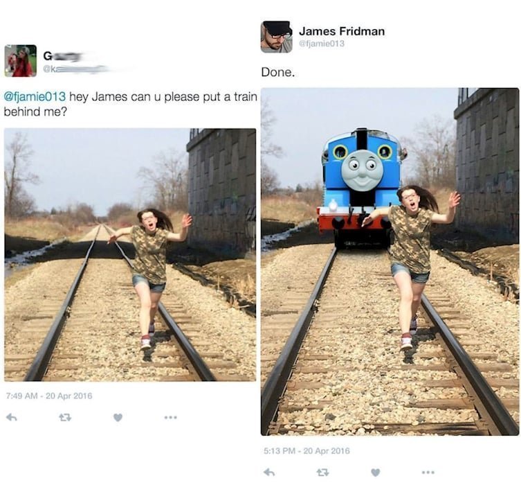 7. Эй, Джеймс, можешь поставить поезд позади меня?