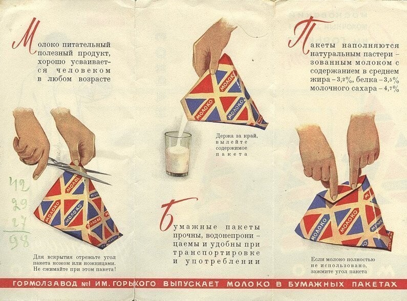 Советские бумажные пакеты для молока