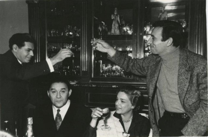 Аркадий Райкин, Леонид Утесов, Симона Синьоре и Ив Монтан, 1956 год.