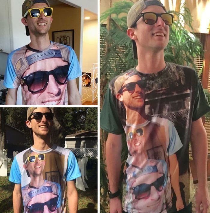 Каждый год этот парень получает от своего брата футболку в стиле фильма «Начало», каждый раз добавляя его на его же фото на футболке