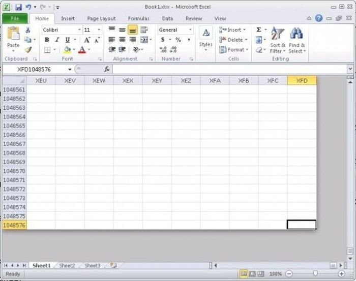 Конец таблицы Microsoft Excel