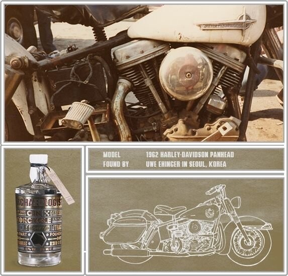 Наконец, третья разновидность джина может похвастать кусочками коромысла от сделанного в 1962 году Harley-Davidson Panhead.